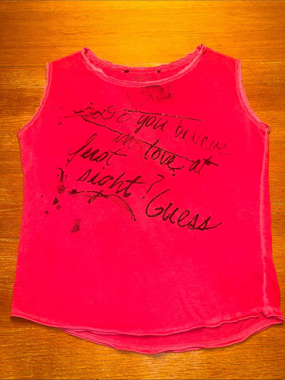 Guess Red Sleeveless Graphic Tee